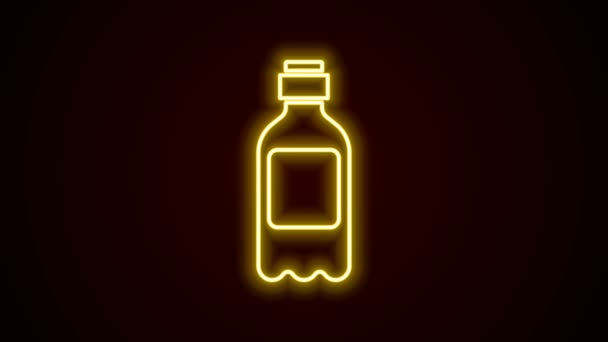 Línea de neón brillante Icono de botella de agua aislado sobre fondo negro. Signo de bebida de soda aqua. Animación gráfica de vídeo 4K — Vídeos de Stock