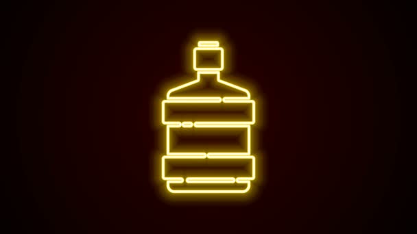 Parlayan neon hattı. Siyah zemin üzerinde temiz su ikonu olan büyük şişe. Soğutucu için plastik kap. 4K Video hareketli grafik canlandırması — Stok video