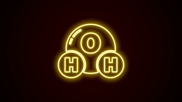 Светящаяся неоновая линия Химическая формула капель H2O в форме иконки выделена на черном фоне. Видеографическая анимация 4K — стоковое видео