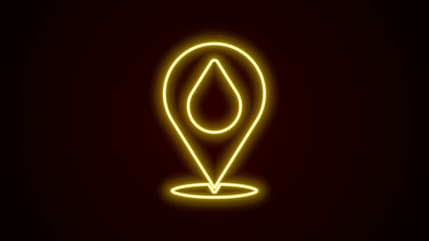 Žhnoucí neonová čára Kapka vody s ikonou umístění izolované na černém pozadí. Grafická animace pohybu videa 4K — Stock video