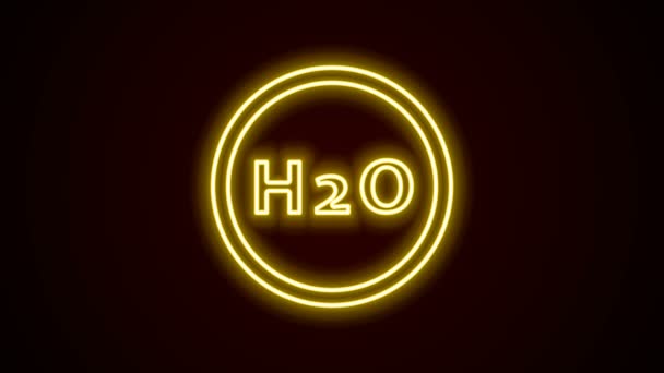 发光霓虹灯线水滴H2O形状图标的化学式,在黑色背景上隔离.4K视频运动图形动画 — 图库视频影像