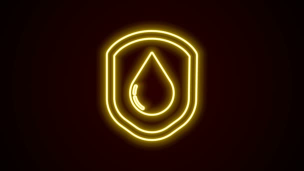 Ligne lumineuse néon Icône étanche isolée sur fond noir. Concept de protection résistant à l'eau ou liquide. Animation graphique de mouvement vidéo 4K — Video