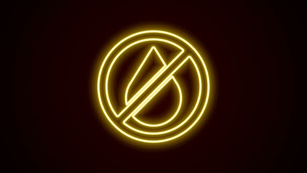 Ragyogó neon vonal Vízcsepp tiltott ikon elszigetelt fekete háttérrel. Nincs vízjel. 4K Videó mozgás grafikus animáció — Stock videók