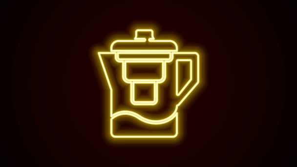 Žhnoucí neonová čára džbán s filtrem ikona izolované na černém pozadí. Grafická animace pohybu videa 4K — Stock video