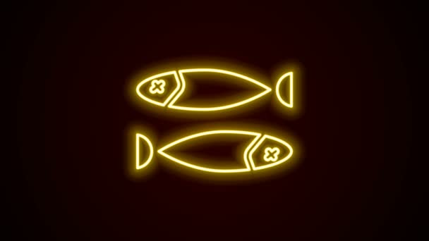 Gloeiende neon lijn Gedroogde vis pictogram geïsoleerd op zwarte achtergrond. 4K Video motion grafische animatie — Stockvideo