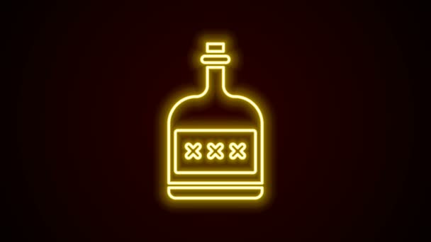 Brillante línea de neón Bebida alcohólica Icono de botella de ron aislado sobre fondo negro. Animación gráfica de vídeo 4K — Vídeo de stock