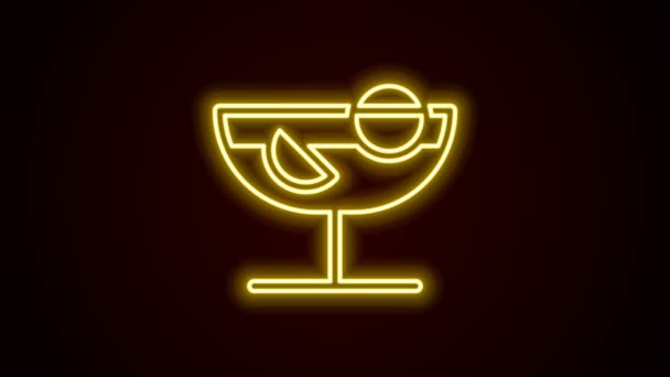Icono de cóctel de línea de neón brillante aislado sobre fondo negro. Animación gráfica de vídeo 4K — Vídeos de Stock