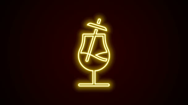 Zářící neonová čára Koktejl ikona izolované na černém pozadí. Grafická animace pohybu videa 4K — Stock video