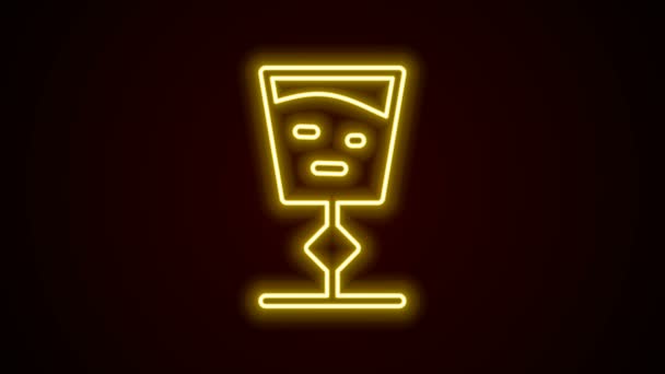 Icono de cristal de vino de línea de neón brillante aislado sobre fondo negro. Signo de copa de vino. Animación gráfica de vídeo 4K — Vídeo de stock