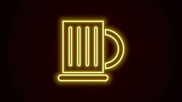 Glowing neon line Wooden beer mug icon isolated on black background. 4K Video motion graphic animation — Stock Video