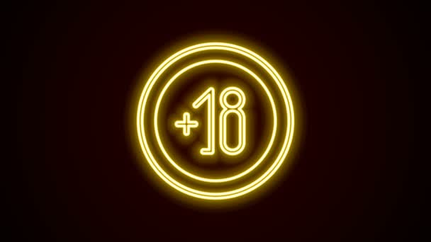Zářící neonová čára Alkohol 18 plus ikona izolované na černém pozadí. Zákaz alkoholických nápojů. Grafická animace pohybu videa 4K — Stock video