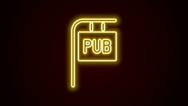 Letrero de calle con inscripción Icono de pub aislado sobre fondo negro. Adecuado para anuncios bar, cafetería, restaurante. Animación gráfica de vídeo 4K — Vídeo de stock