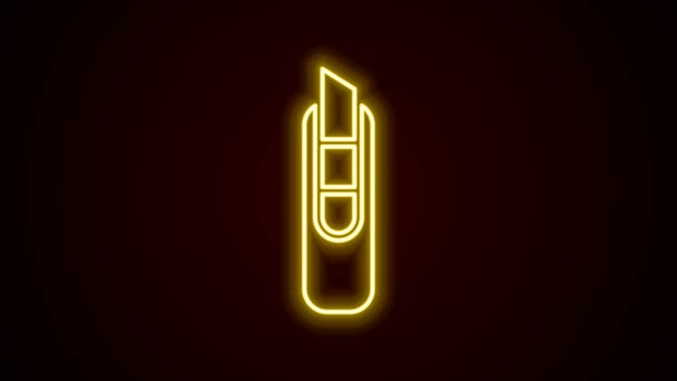 Luminoso neon linea Cancelleria icona del coltello isolato su sfondo nero. Tagliacarte da ufficio. Animazione grafica 4K Video motion — Video Stock