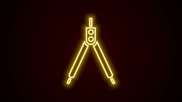 Glowing neon line Drawing compass icon isolated on black background. Compasses sign. Drawing and educational tools. Geometric instrument. 4K Video motion graphic animation