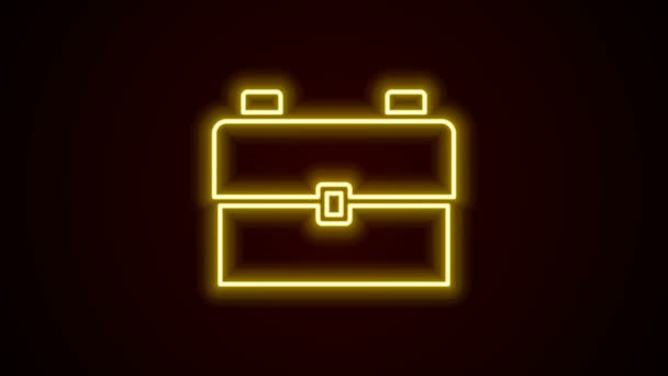 Glowing neon line School backpack icon isolated on black background. 4K Video motion graphic animation — Stock Video