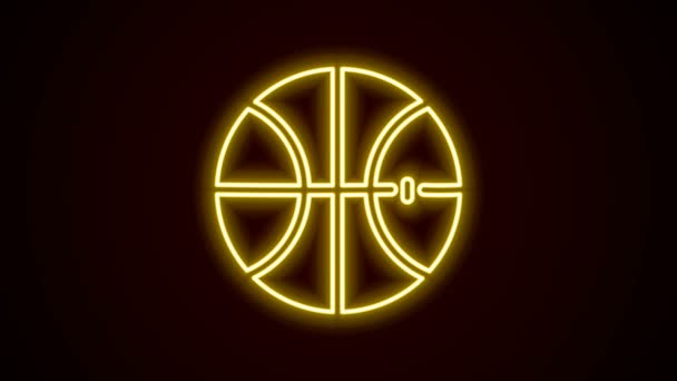 Brillante icono de la pelota de baloncesto en línea de neón aislado sobre fondo negro. Símbolo deportivo. Animación gráfica de vídeo 4K — Vídeo de stock