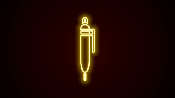 Ragyogó neon vonal Pen ikon elszigetelt fekete háttérrel. 4K Videó mozgás grafikus animáció — Stock videók