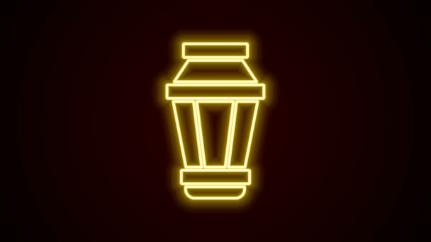 Glowing neon line Garden light lamp icon isolated on black background. Solar powered lamp. Lantern. Street lamp. 4K Video motion graphic animation — Stock Video