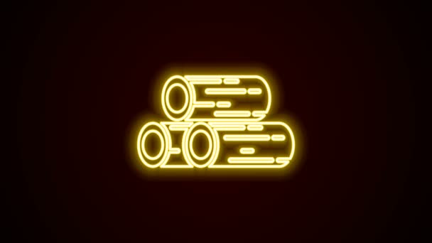 Glödande neon linje Trä loggar ikonen isolerad på svart bakgrund. Stack med ved. 4K Video motion grafisk animation — Stockvideo
