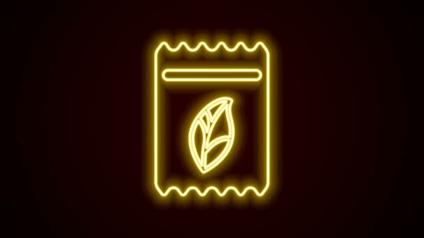 Świecąca linia neonowa Opakowanie pełne nasion konkretnej ikony roślinnej izolowanej na czarnym tle. 4K Animacja graficzna ruchu wideo — Wideo stockowe