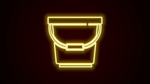 Zářící neonová čára Ikona kbelíku izolovaná na černém pozadí. Grafická animace pohybu videa 4K — Stock video
