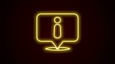 Parlayan neon hattı bilgi simgesi siyah arkaplanda izole edildi. 4K Video hareketli grafik canlandırması