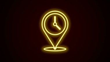Siyah arkaplanda izole edilmiş saat simgesi ile parlayan neon çizgi konumu. 4K Video hareketli grafik canlandırması