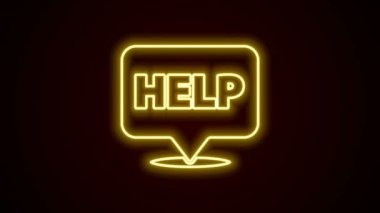 Metin içerikli parlayan neon hattı konuşma balonu siyah arkaplanda izole edilmiş bir simge. 4K Video hareketli grafik canlandırması