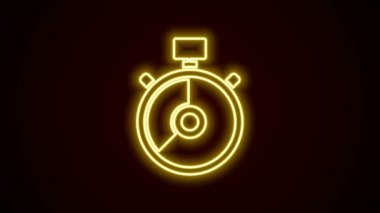Parlayan neon hattı Stopwatch simgesi siyah arkaplanda izole edildi. Zaman göstergesi. Kronometre işareti. 4K Video hareketli grafik canlandırması