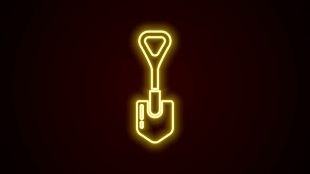 Leuchtende Leuchtschrift Shovel Symbol isoliert auf schwarzem Hintergrund. Gartenwerkzeug. Werkzeug für Gartenbau, Landwirtschaft, Landwirtschaft. 4K Video Motion Grafik Animation — Stockvideo