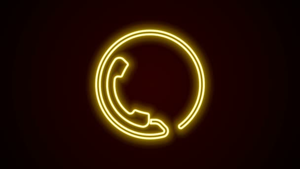 Zářící neonová linka Telefon 24 hodin podpory ikona izolované na černém pozadí. Celodenní zákaznická podpora call-center. Služby na plný úvazek. Grafická animace pohybu videa 4K — Stock video