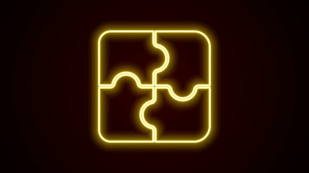 Świecący neon linii Kawałek ikony puzzle izolowane na czarnym tle. Biznes, marketing, finanse, szablon, układ, infografiki, koncepcja internetu. 4K Animacja graficzna ruchu wideo — Wideo stockowe