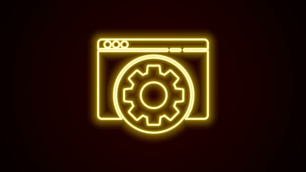 Linea neon incandescente Icona impostazione browser isolata su sfondo nero. Regolazione, assistenza, manutenzione, riparazione, fissaggio. Animazione grafica 4K Video motion — Video Stock