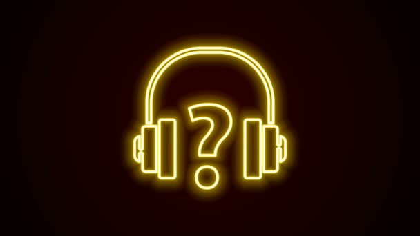 Leuchtende Neon-Line-Kopfhörer-Symbol isoliert auf schwarzem Hintergrund. Support Kundenservice, Hotline, Call Center, Faq, Wartung. 4K Video Motion Grafik Animation — Stockvideo