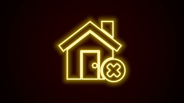 Lumineux néon ligne Maison avec mauvaise icône de marque isolé sur fond noir. Accueil et fermer, supprimer, supprimer le symbole. Animation graphique de mouvement vidéo 4K — Video
