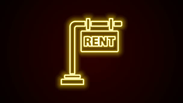 Glödande neon line Hängande skylt med text Hyr ikon isolerad på svart bakgrund. Skylt med text Uthyres. 4K Video motion grafisk animation — Stockvideo
