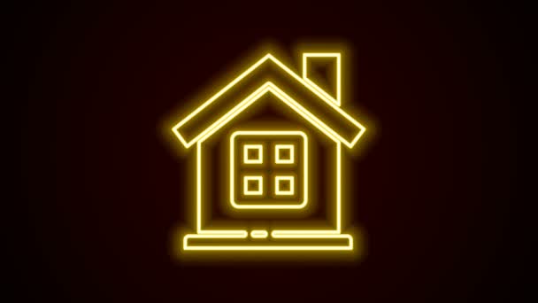 Glödande neon line hus ikon isolerad på svart bakgrund. Hemsymbol. 4K Video motion grafisk animation — Stockvideo