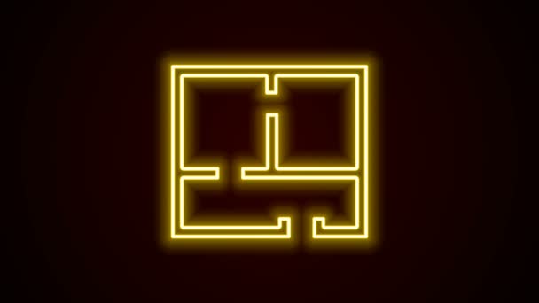 Glowing neon line House plan icon isolated on black background. 4K Video motion graphic animation — Stock Video