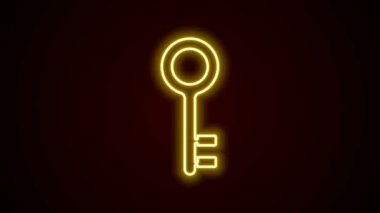 Parlayan neon hattı ev anahtarı simgesi siyah arkaplanda izole edildi. 4K Video hareketli grafik canlandırması