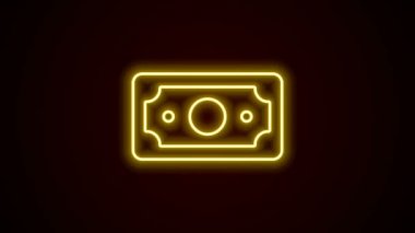 Parlak neon hattı kağıt yığınları para ikonu siyah arka planda izole. Para desteleri. Para birimi. 4K Video hareketli grafik canlandırması