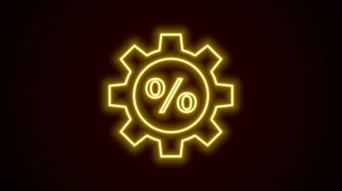 Siyah zemin üzerinde yüzde ikon olan parlak neon çizgi dişlisi. 4K Video hareketli grafik canlandırması