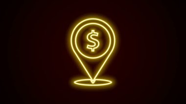 Parlayan neon hattı Cash lokasyon simgesi siyah arkaplanda izole edildi. İşaretçi ve dolar sembolü. Para yeri. İş ve yatırım konsepti. 4K Video hareketli grafik canlandırması