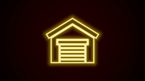 Glödande neon line Garage ikon isolerad på svart bakgrund. 4K Video motion grafisk animation — Stockvideo