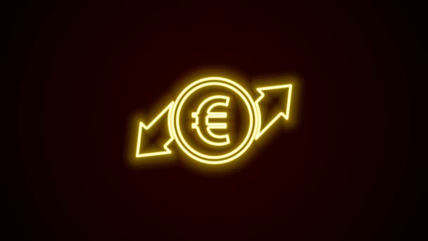 Gloeiende neonlijn Financiële groei en euromuntpictogram geïsoleerd op zwarte achtergrond. Toenemende inkomsten. 4K Video motion grafische animatie — Stockvideo