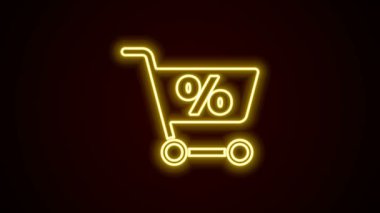 Parlayan neon hattı alışveriş arabası simgesi siyah arka planda izole edildi. İnternetten satın alma konsepti. Servis tabelası. Süpermarket sepeti sembolü. 4K Video hareketli grafik canlandırması