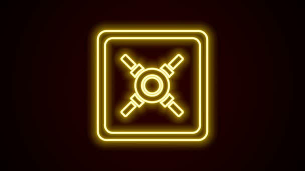 Glowing neon line Safe icon isolated on black background. The door safe a bank vault with a combination lock. Reliable Data Protection. 4K Video motion graphic animation — Stock Video