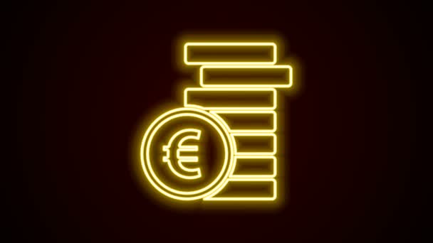 Gloeiende neon lijn Muntgeld met euro symbool pictogram geïsoleerd op zwarte achtergrond. Bancaire munt teken. Contant symbool. 4K Video motion grafische animatie — Stockvideo