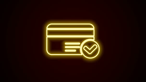 Leuchtende Leuchtschrift Kreditkartensymbol isoliert auf schwarzem Hintergrund. Online-Zahlung. Barabhebungen. Finanzgeschäfte. Einkaufsschild. 4K Video Motion Grafik Animation — Stockvideo