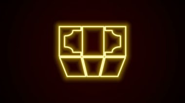 Parlak neon hattı kağıt yığınları para ikonu siyah arka planda izole. Para desteleri. Para birimi. 4K Video hareketli grafik canlandırması