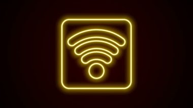 Parlayan neon hattı kablosuz internet ağı sembolü simgesi siyah arkaplanda izole edildi. 4K Video hareketli grafik canlandırması